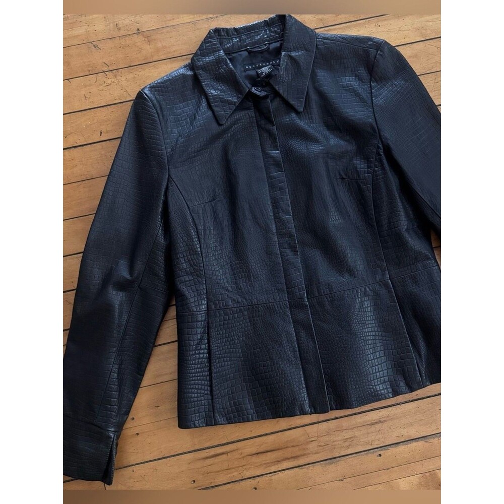 Apostrophe Black Leather Jacket Women’s Size 8 Genuine Leather croc snake